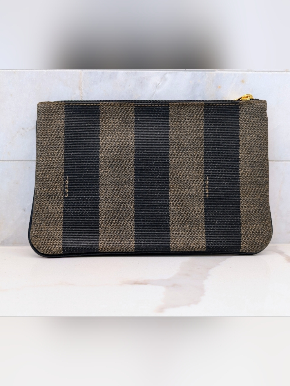 Fendi Brown Striped Zip Clutch - Picture 2 of 12